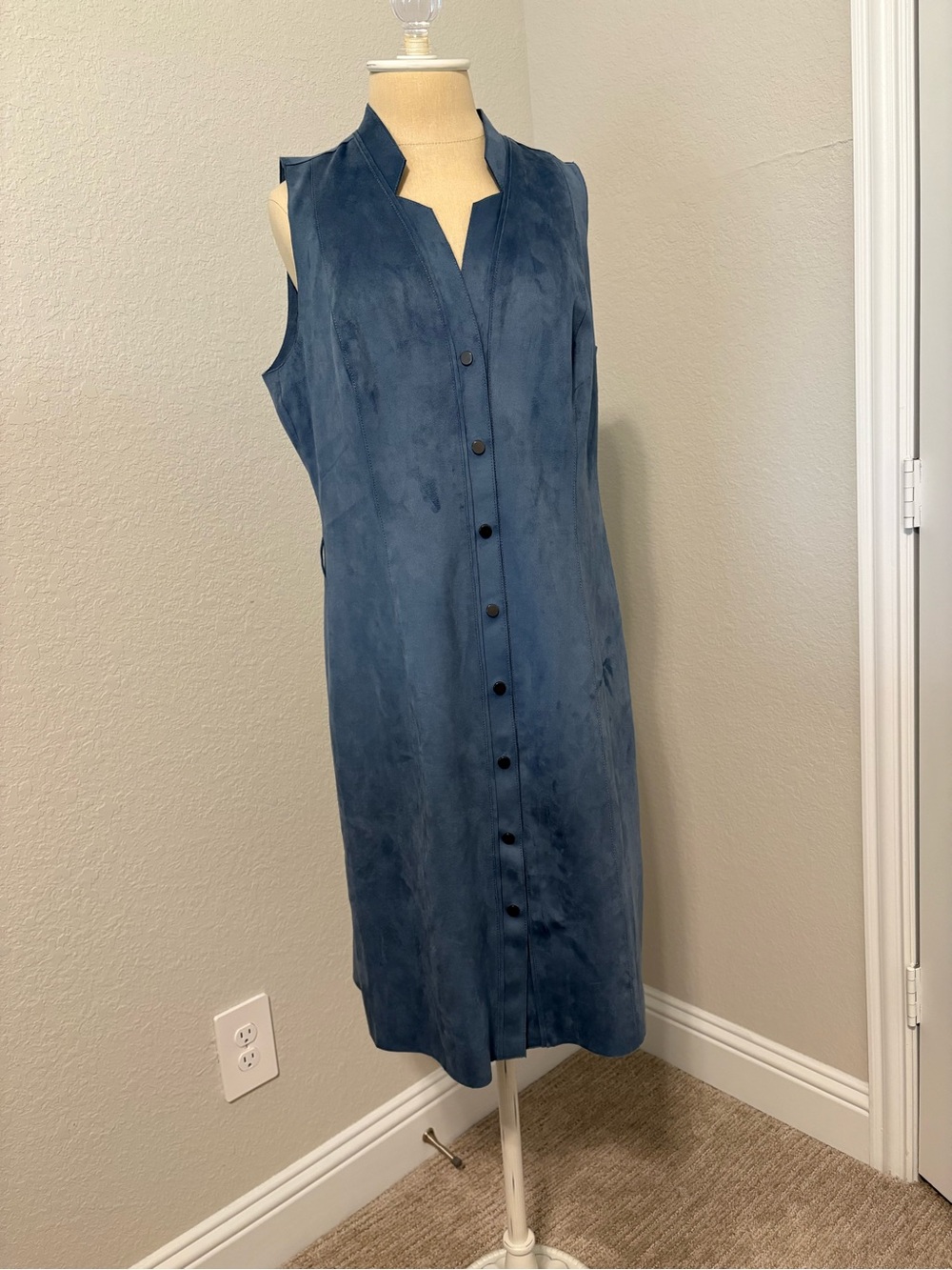 Etcetera Slate Blue Sleeveless Button-Front Shift Dress